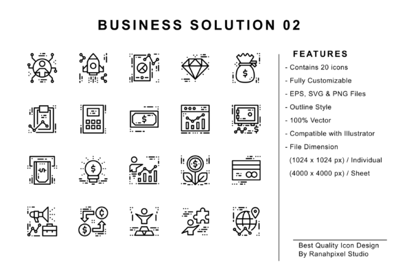 Business Solution 02 - Outline Icons Graphics Review