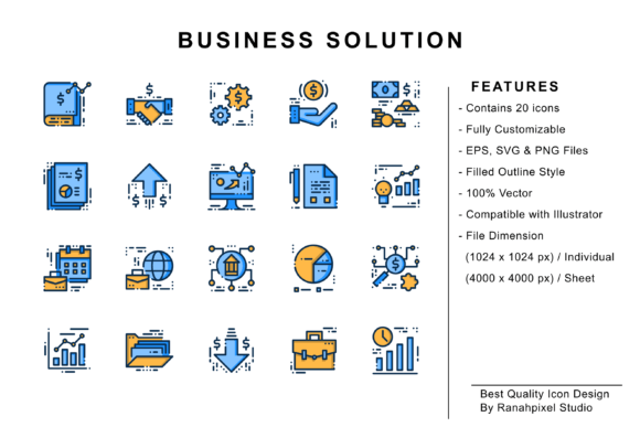 Business Solution - Filled Outline Icons Graphics Review
