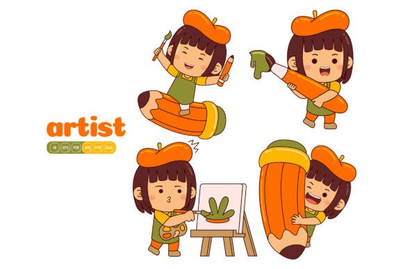 Cute Artist Girl Vector Pack 02 Graphics and Illustrations Review