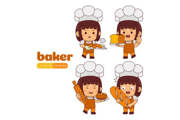 Cute Baker Girl Vector Pack 01: Graphics and Illustrations for Sellers