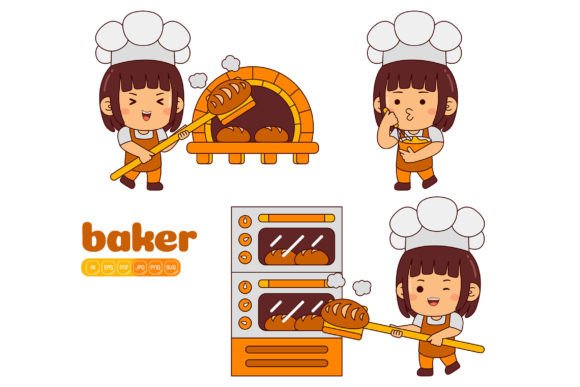 Cute Baker Girl Vector Pack 02 Graphics and Illustrations