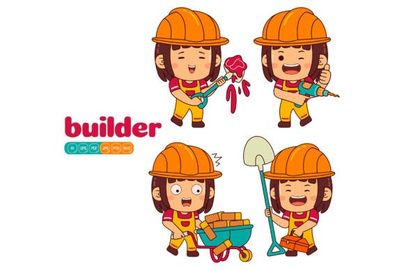 Cute Builder Girl Vector Pack 02 Graphics and Illustrations Review