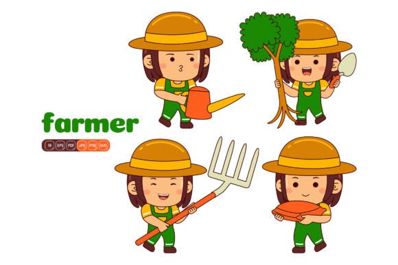 Cute Farmer Girl Vector Pack 01 Graphics and Illustrations
