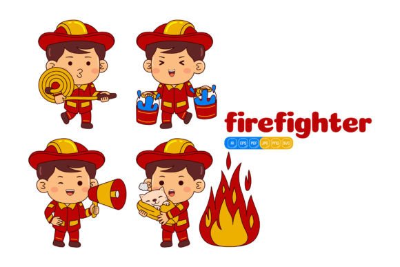 Cute Firefighter Boy Vector Pack 01: Essential Graphics and Illustrations for Content Publishers