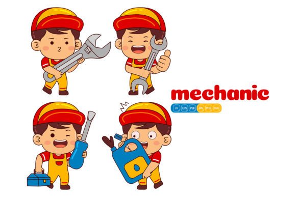Cute Mechanic Boy Vector Pack 02 Graphics and Illustrations Review