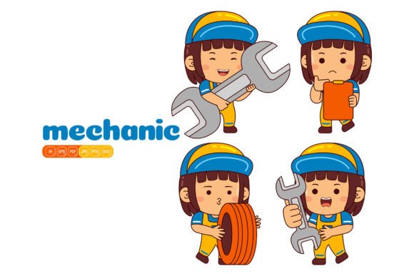 Cute Mechanic Girl Vector Pack 01 Graphics and Illustrations