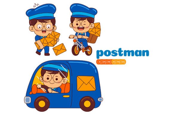 Cute Postman Boy Vector Pack 01 Graphics and Illustrations