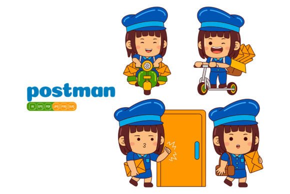 Cute Postman Girl Vector Pack 01 Graphics and Illustrations