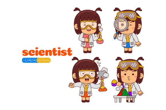 Cute Scientist Girl Vector Pack 01 Graphics and Illustrations
