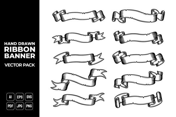 Hand Drawn Ribbon Banner Vector Pack 17 Graphics Review