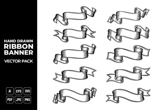 Hand Drawn Ribbon Banner Vector Pack 20 Graphics Review