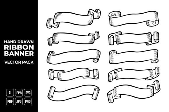Hand Drawn Ribbon Banner Vector Pack 23 Graphics