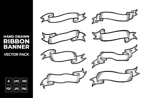 Hand Drawn Ribbon Banner Vector Pack 24 Graphics