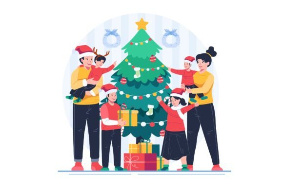 Happy Family Celebrating Christmas Graphics and Illustrations Review