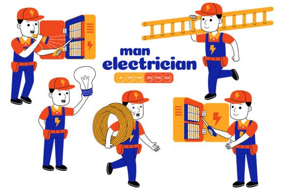 Man Electrician Vector Pack 01: Graphics and Illustrations for Local Branding