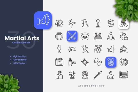 Martial Arts Icons Graphics for Handmade Design