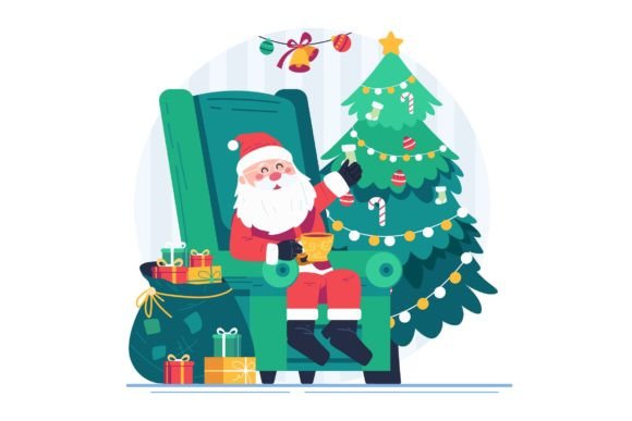 Santa Claus Sitting on His Armchair Graphics and Illustrations Review