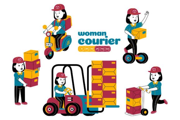 Woman Courier Vector Pack 02: Graphics and Illustrations for Modern Blogs