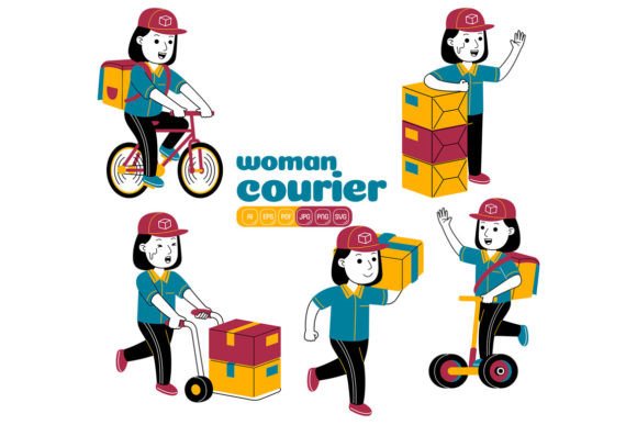 Woman Courier Vector Pack 03: Graphics and Illustrations for Sellers