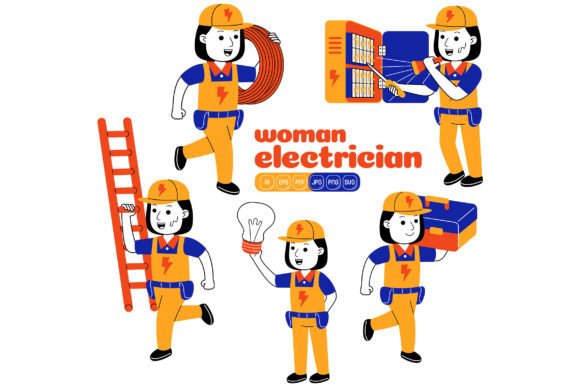 Woman Electrician Vector Pack 01 Graphics and Illustrations Review