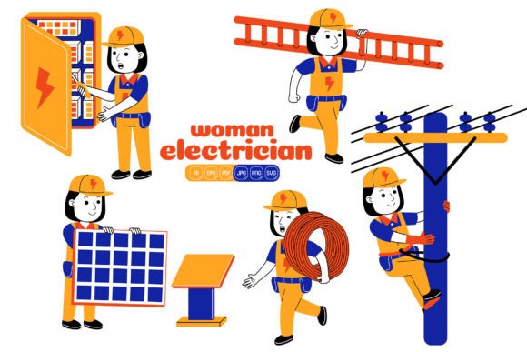 Woman Electrician Vector Pack 05 Graphics and Illustrations Review